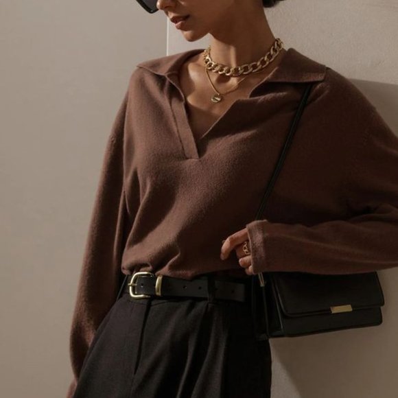 Brown Collared Knit Sweater - Picture 1 of 4
